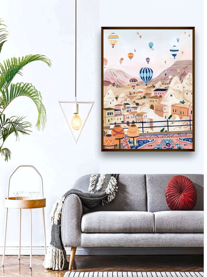Balloons Over Pastel Town - Wall decor for teens
