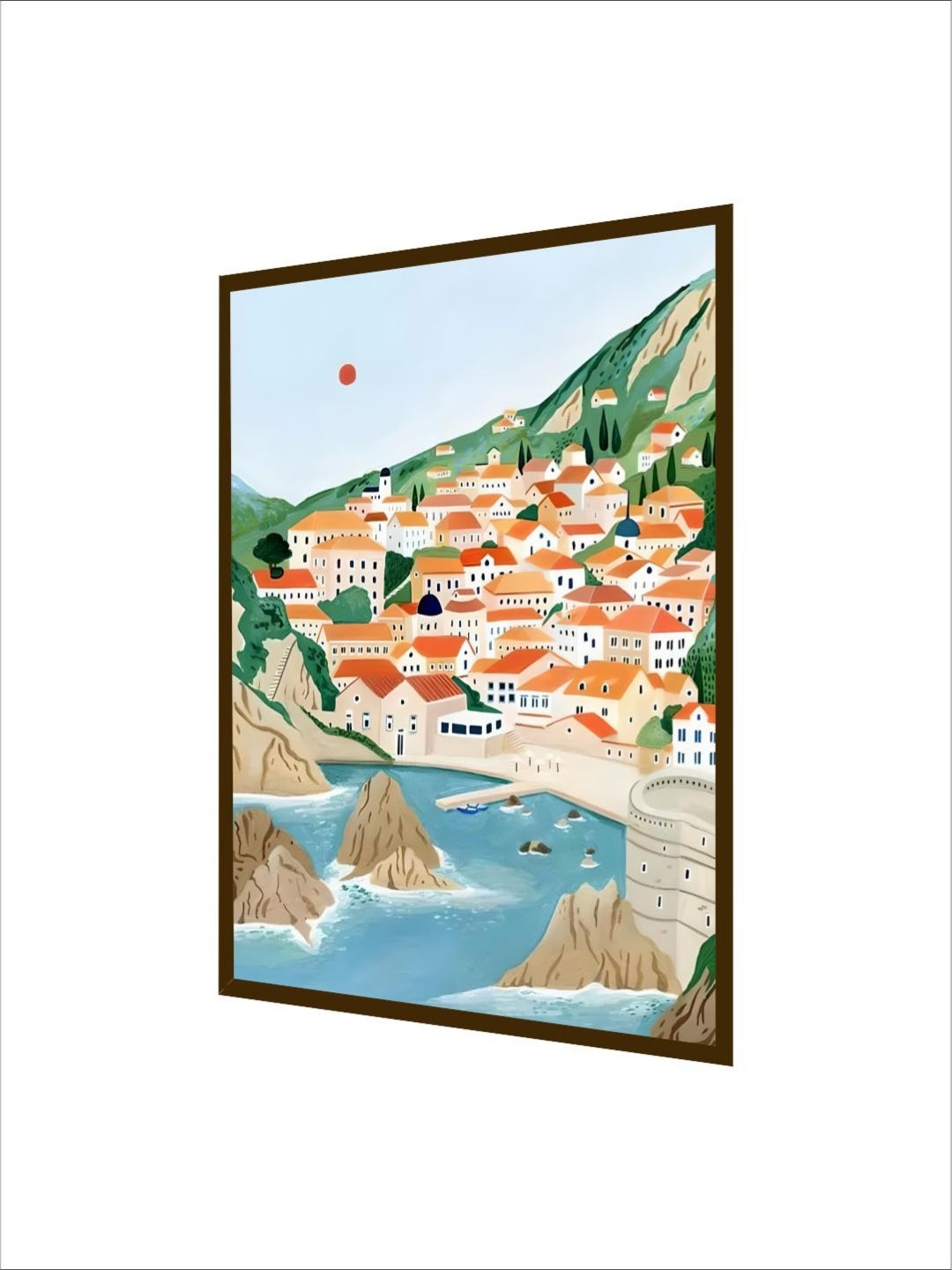 "Sunrise Over Coastal Village - Framed Croatia painting "