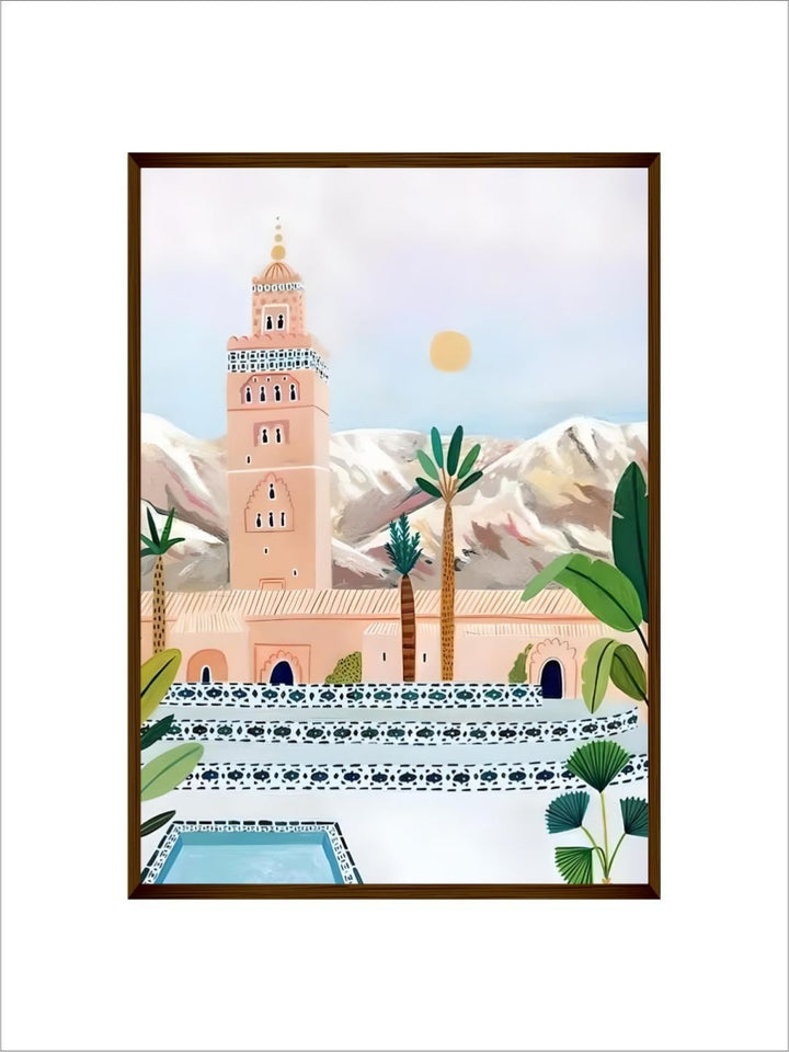 Mountains? Watchful Ancient Tower - Street market painting