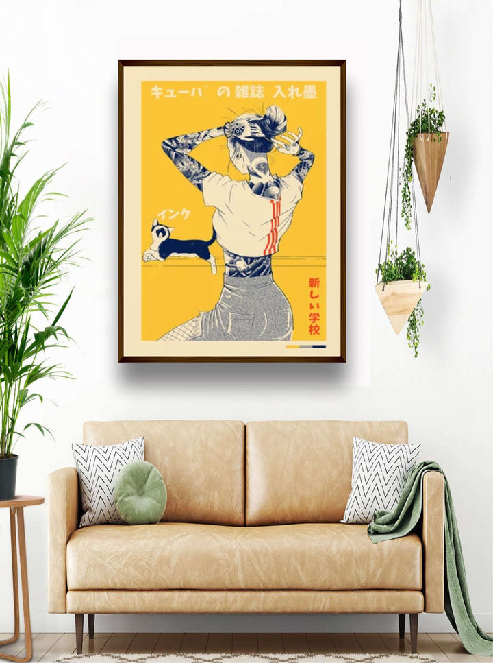 "Yellow & Blue Abstract Painting Framed Wall Art''