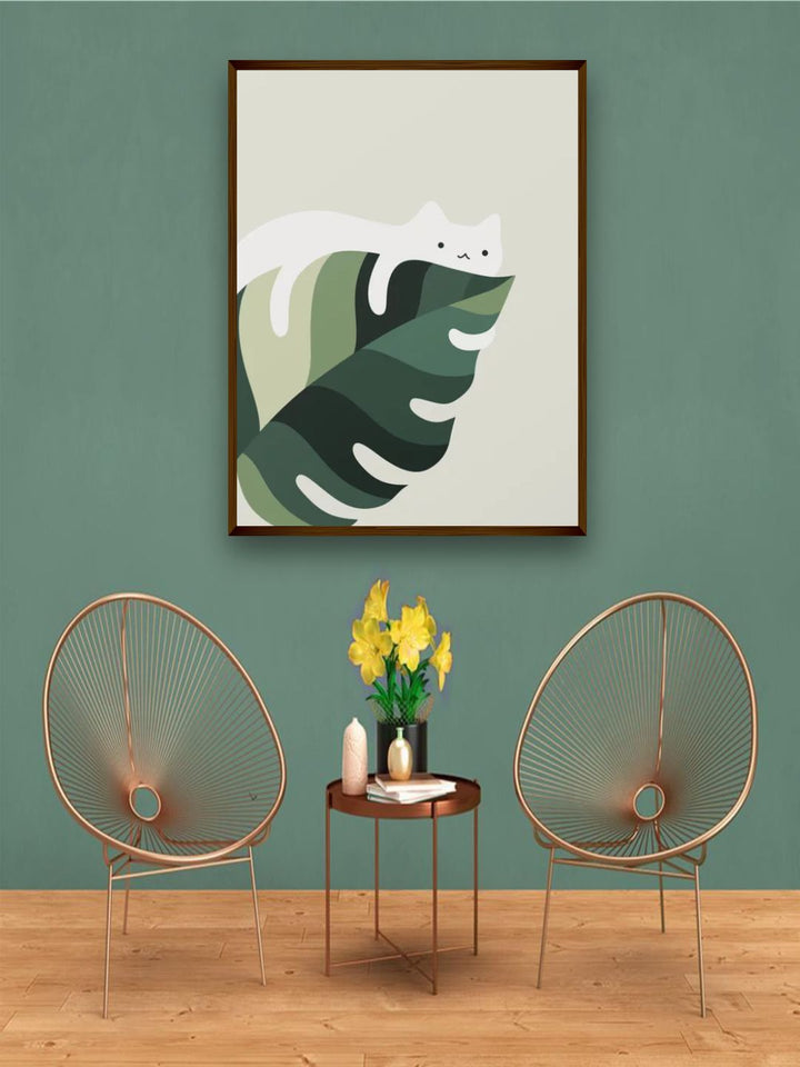 " Greem & Cream Toned Abstract Framed Wall Painting''