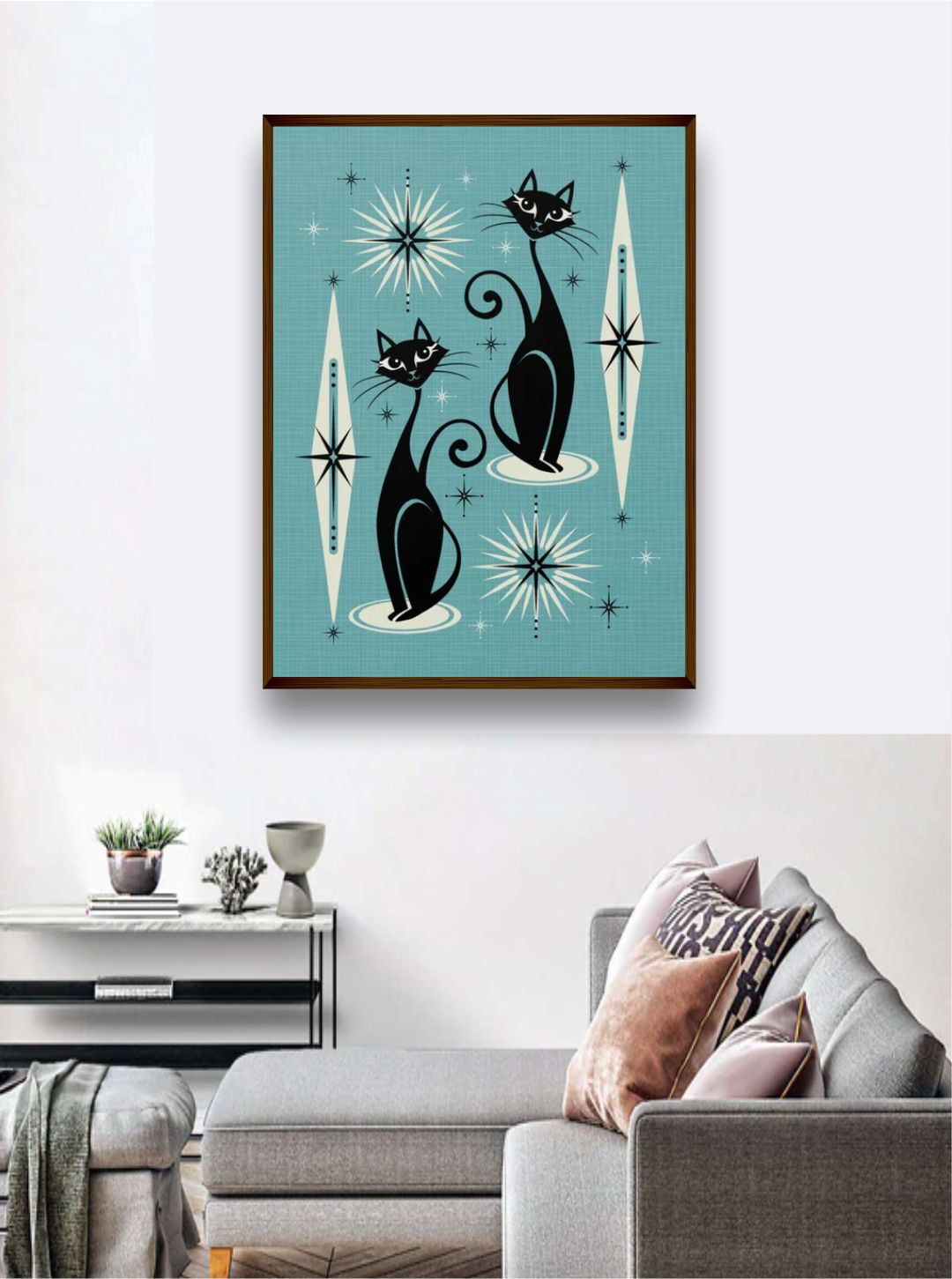 "Blue & Black Abstract Framed Wall Painting''