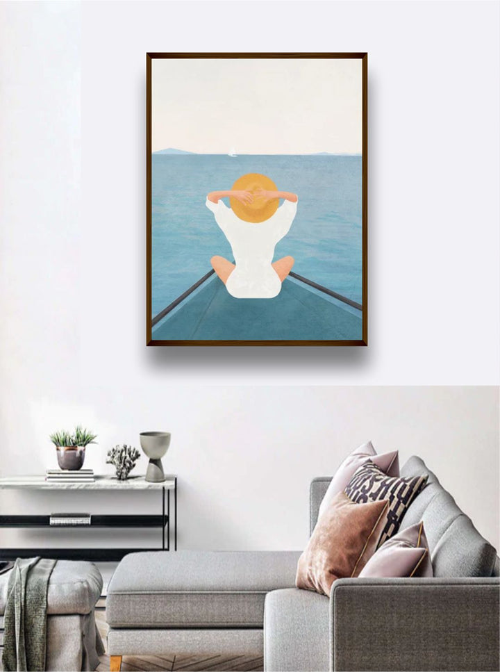 "  Blue & White Printed Framed Painting Wall Art''