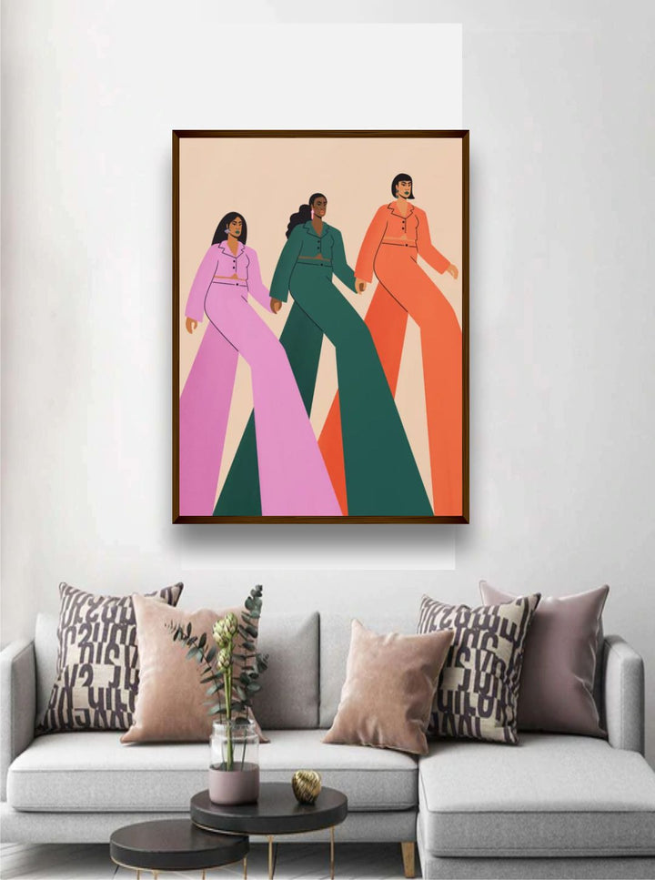 "Pink & Green Abstract Painting Framed Wall Art''