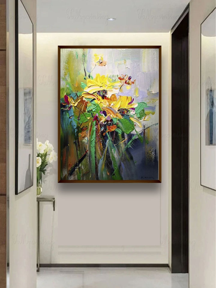 Sunburst: Floral Dance of Color - Colorful abstract paintings