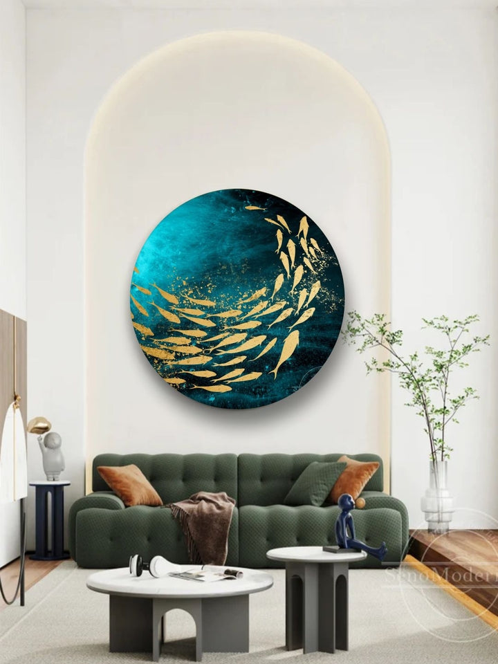 Cerulean Depths with Glimmer - Modern ocean art