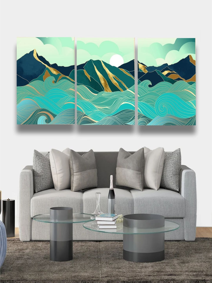 Majestic Mountains Meet Sea - Abstract Sunrise Artwork