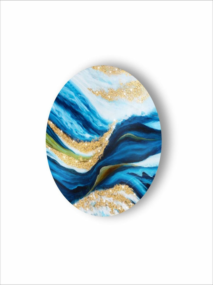 Rippling Waves of Liquid Gold - Navy blue gold art