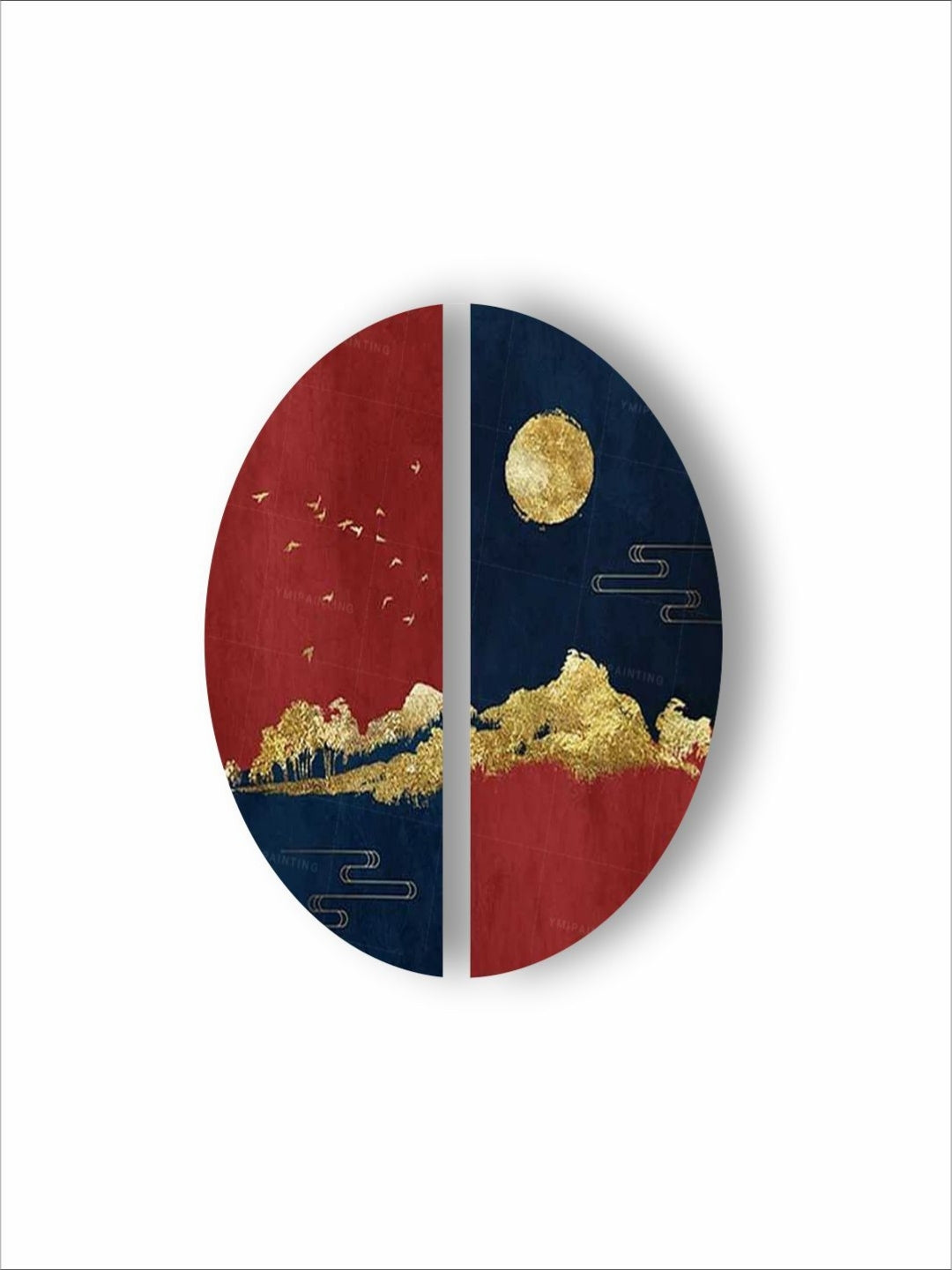 Lunar Glow and Crimson Dusk - Gold leaf abstract painting