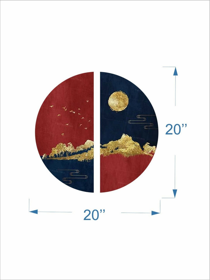 Lunar Glow and Crimson Dusk - Gold leaf abstract painting