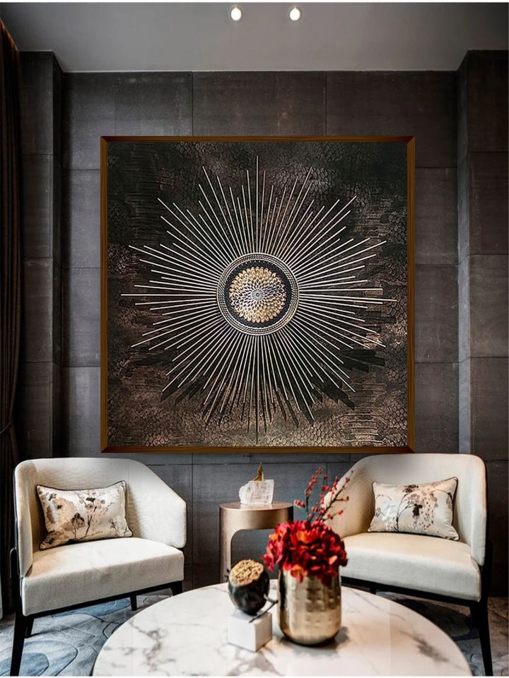 Eclipse on Textured Night - Brown abstract painting