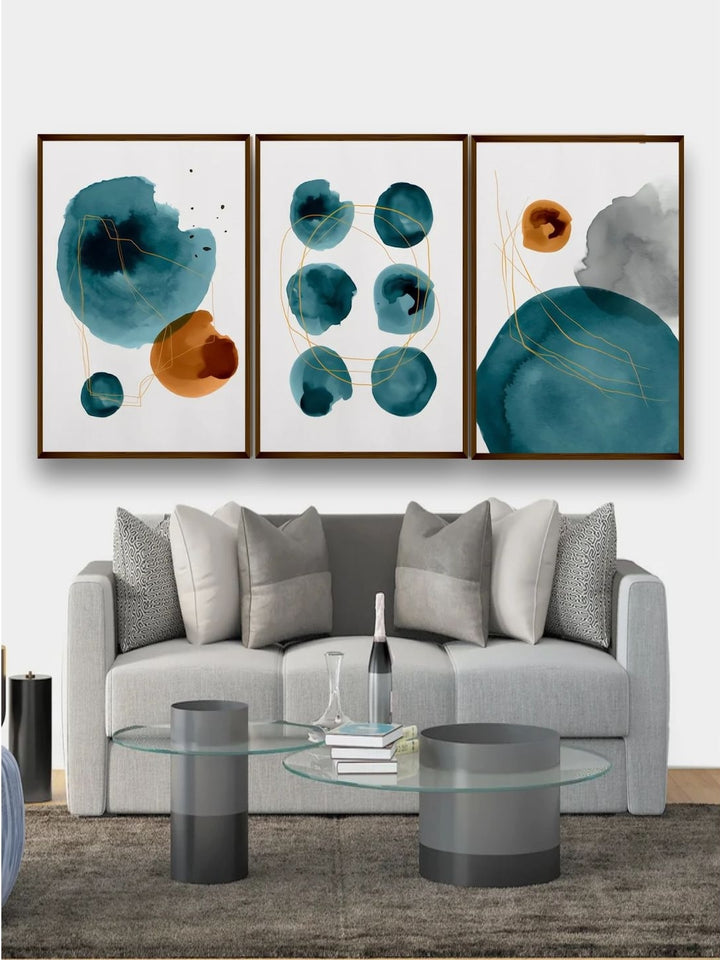 Abstract Aquatic Dance in Triptych - Minimalist Wall Art