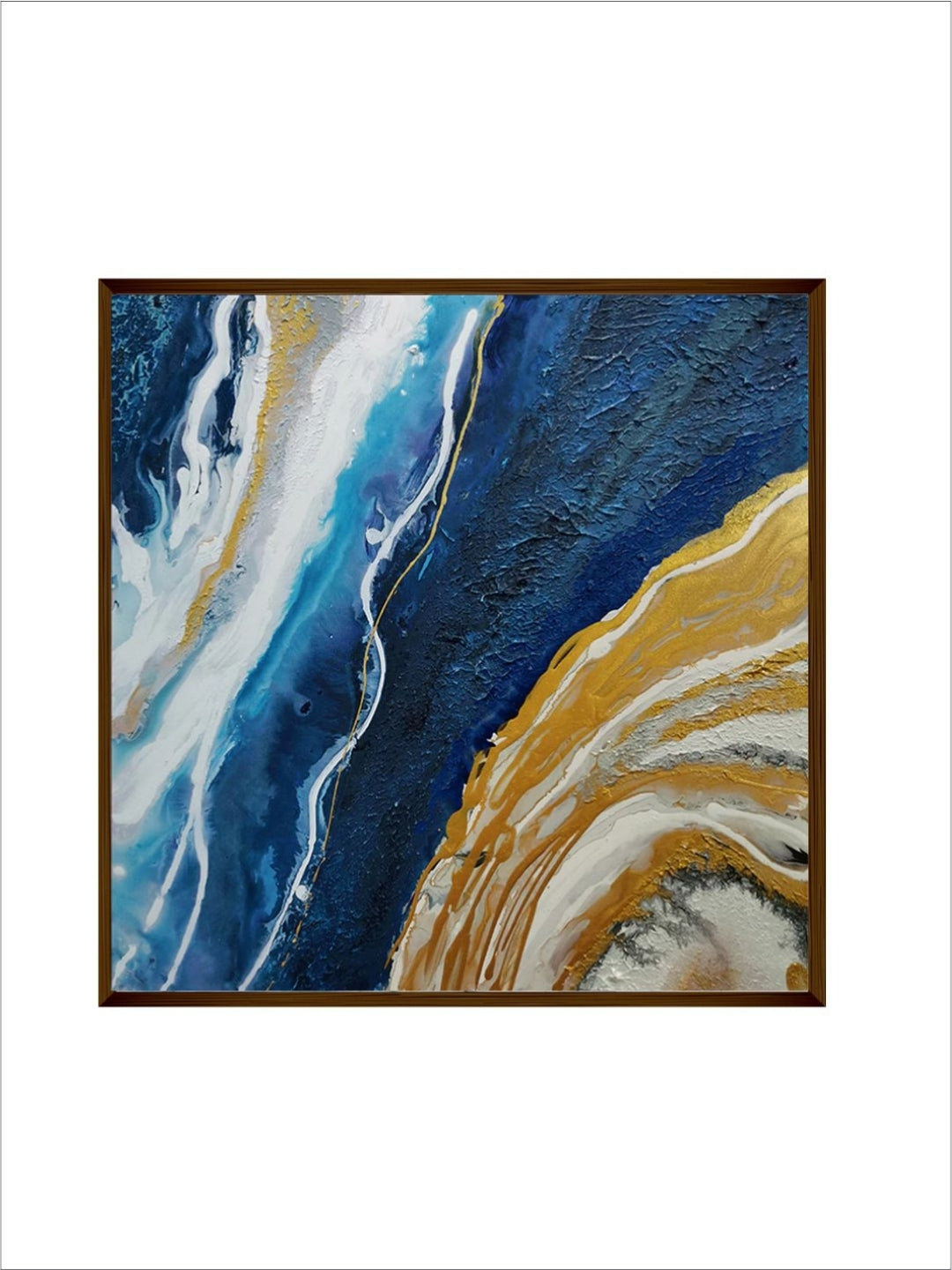 Liquid Gold on Blue Canvas - Blue abstract painting
