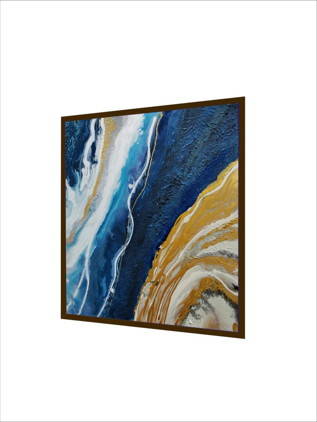 Liquid Gold on Blue Canvas - Blue abstract painting