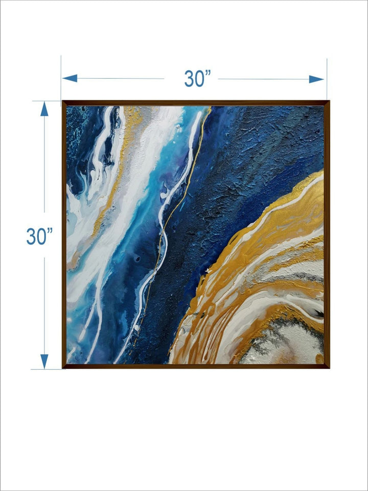 Liquid Gold on Blue Canvas - Blue abstract painting