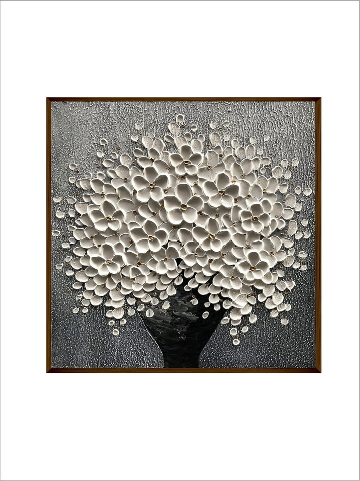Metallic Flora in Bloom - Black white floral canvas Art