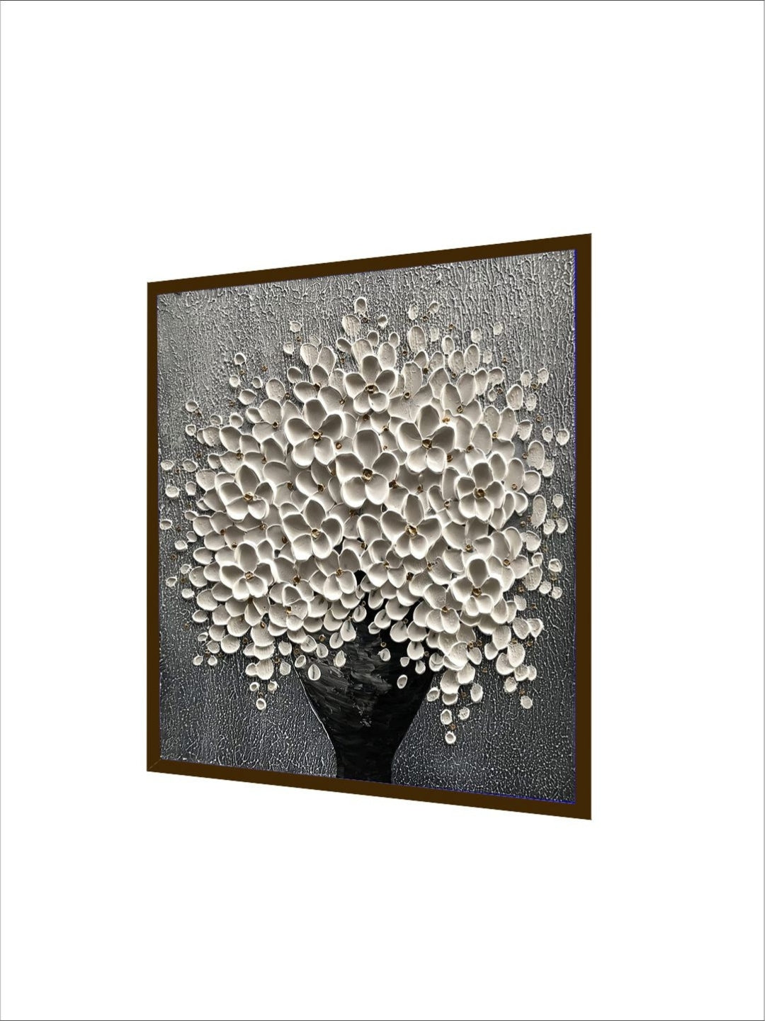 Metallic Flora in Bloom - Black white floral canvas Art