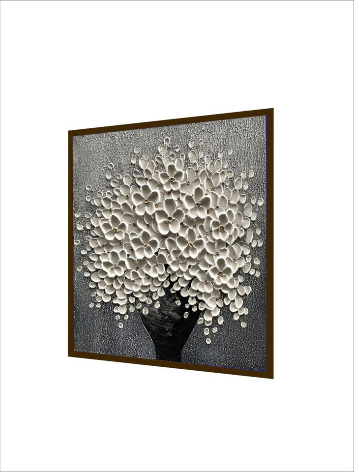 Metallic Flora in Bloom - Black white floral canvas Art
