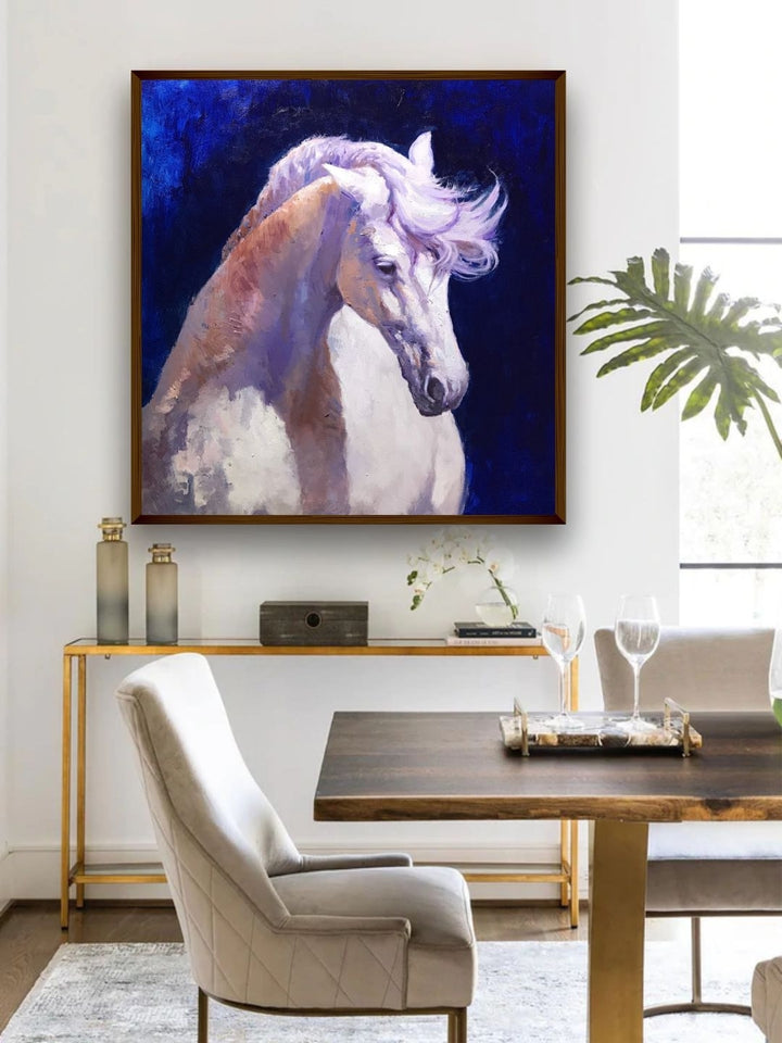 Graceful Gallop in Moonlight - White horse wall art