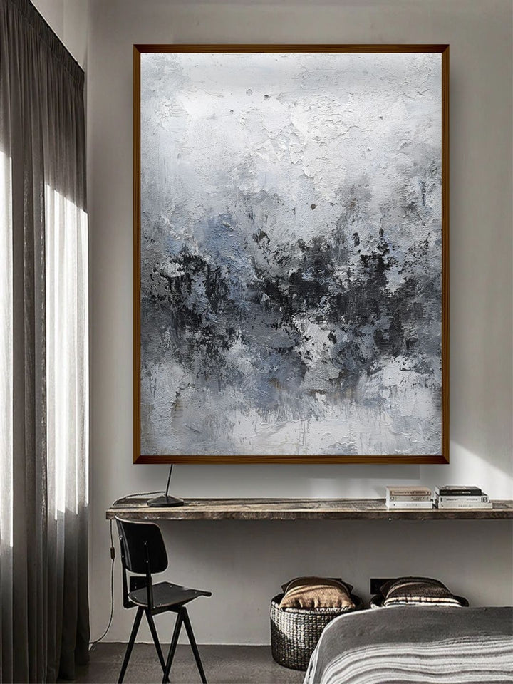 Veiled Charcoal Frost Canvas - Modern Wall Art