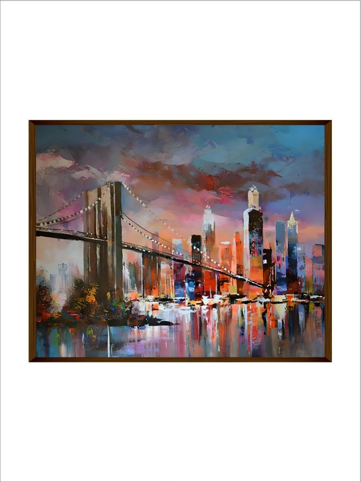 Metropolis Twilight Bridges and Reflections - Canvas home decor