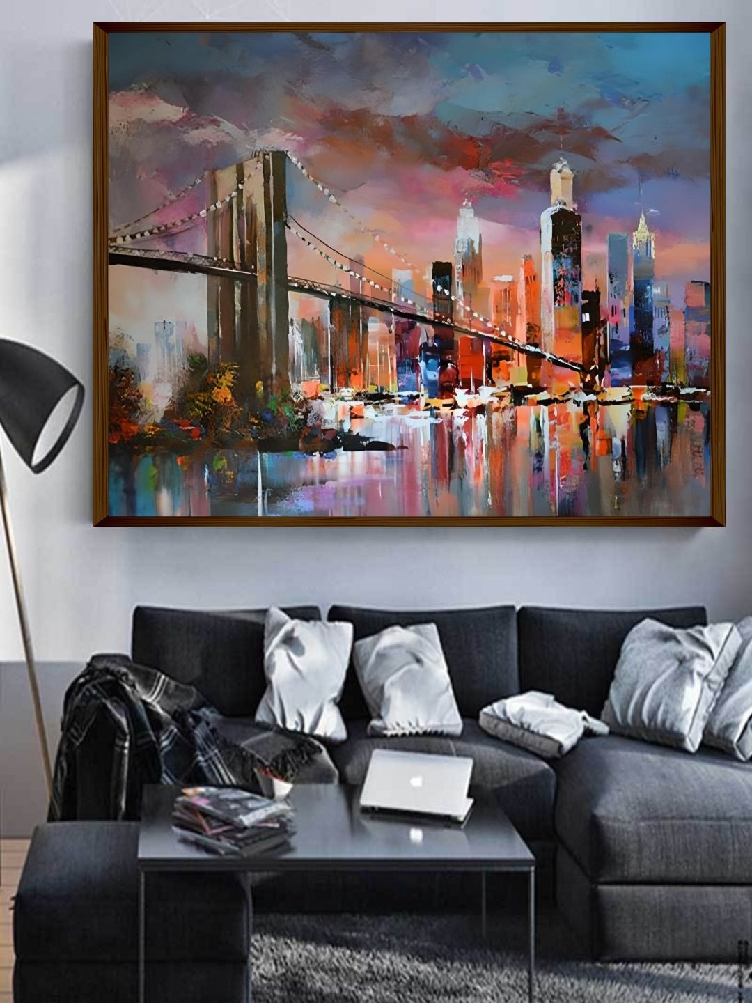 Metropolis Twilight Bridges and Reflections - Canvas home decor