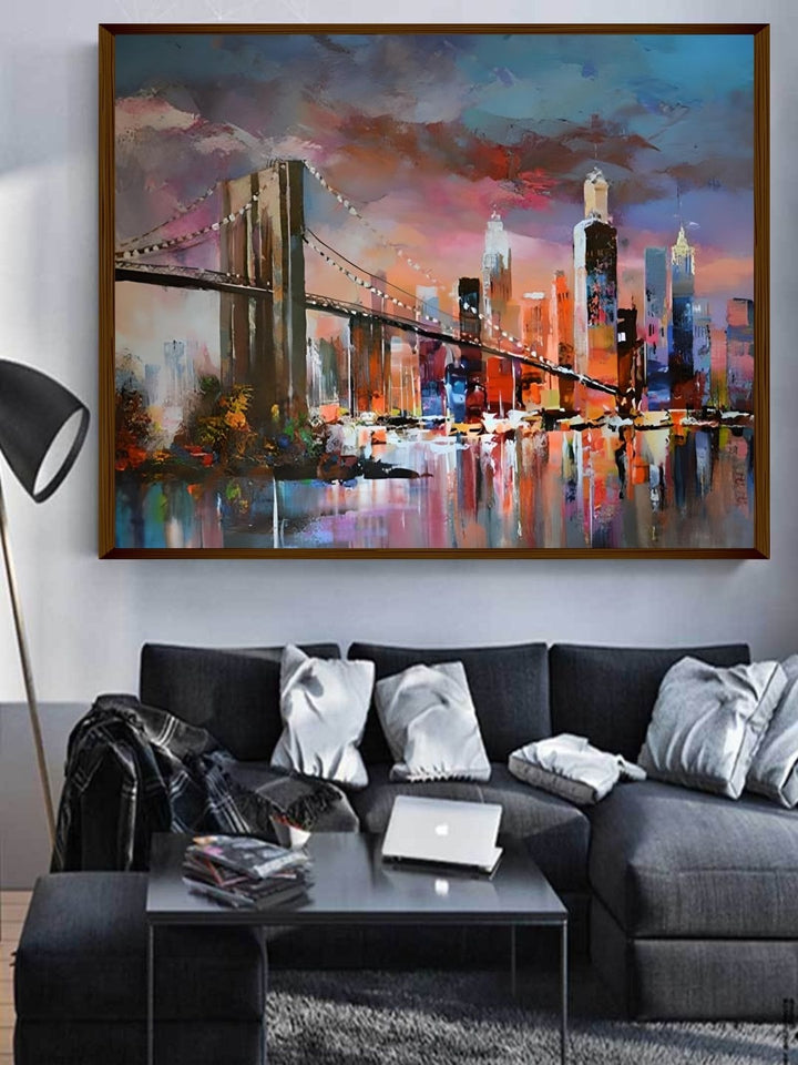 Metropolis Twilight Bridges and Reflections - Canvas home decor