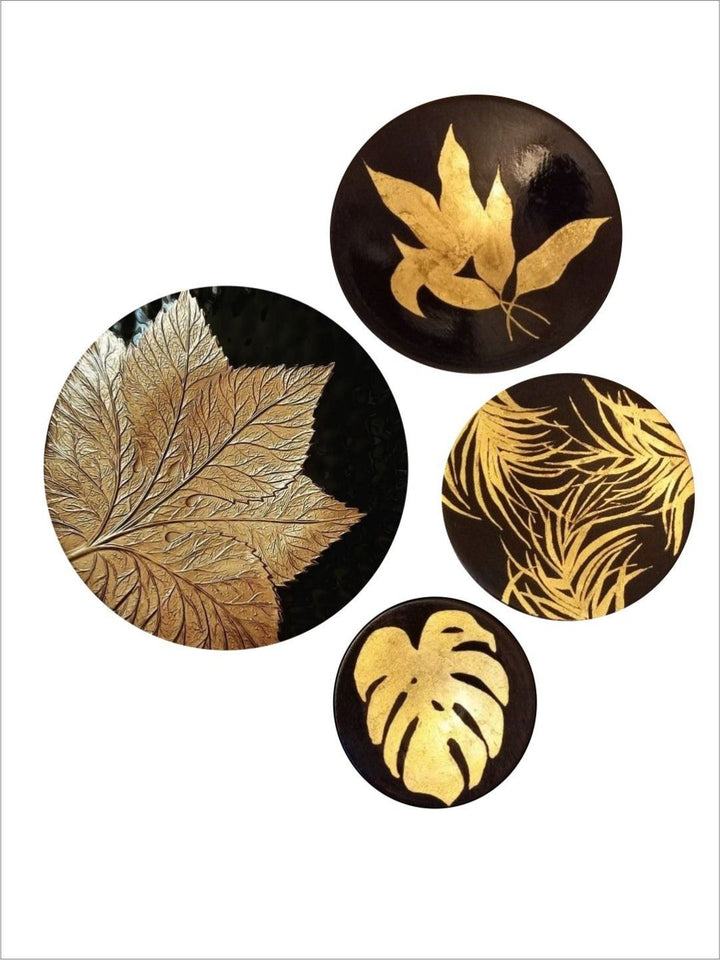 Golden Foliage Quartet Harmony - Brass leaf wall art