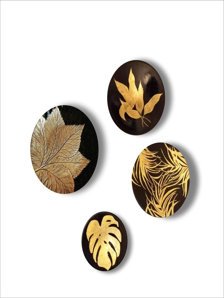Golden Foliage Quartet Harmony - Brass leaf wall art