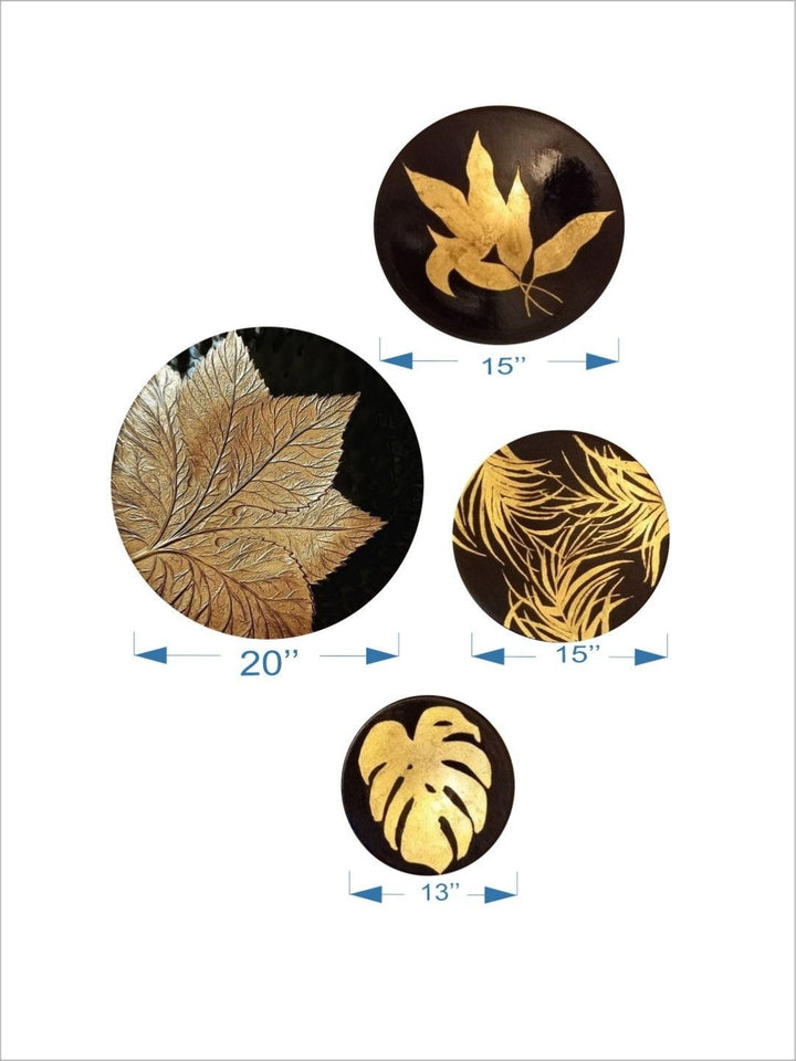 Golden Foliage Quartet Harmony - Brass leaf wall art