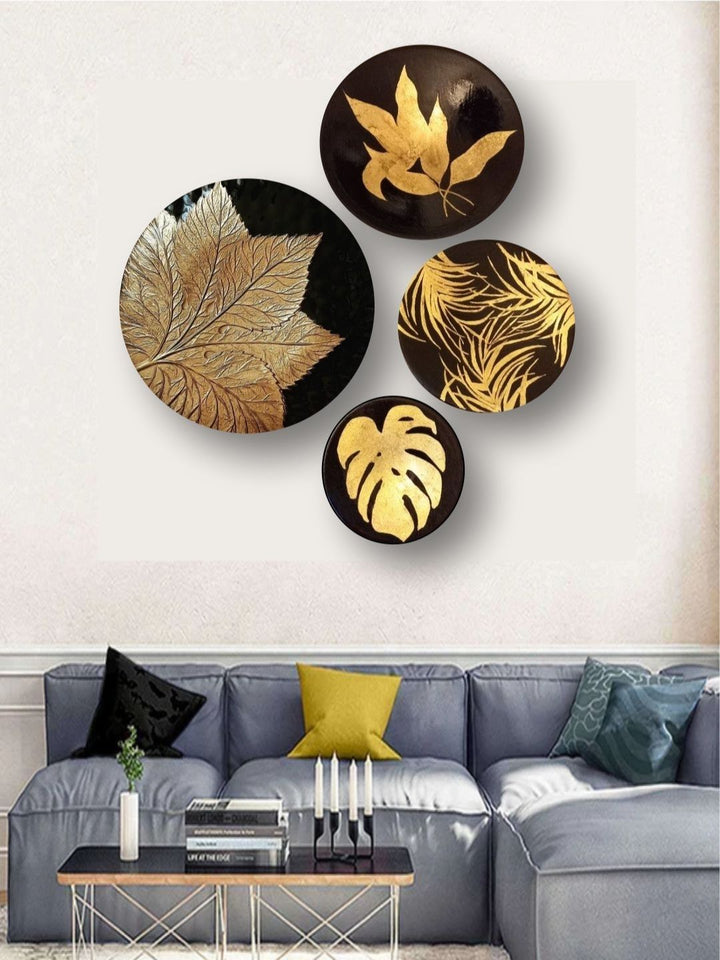 Golden Foliage Quartet Harmony - Brass leaf wall art