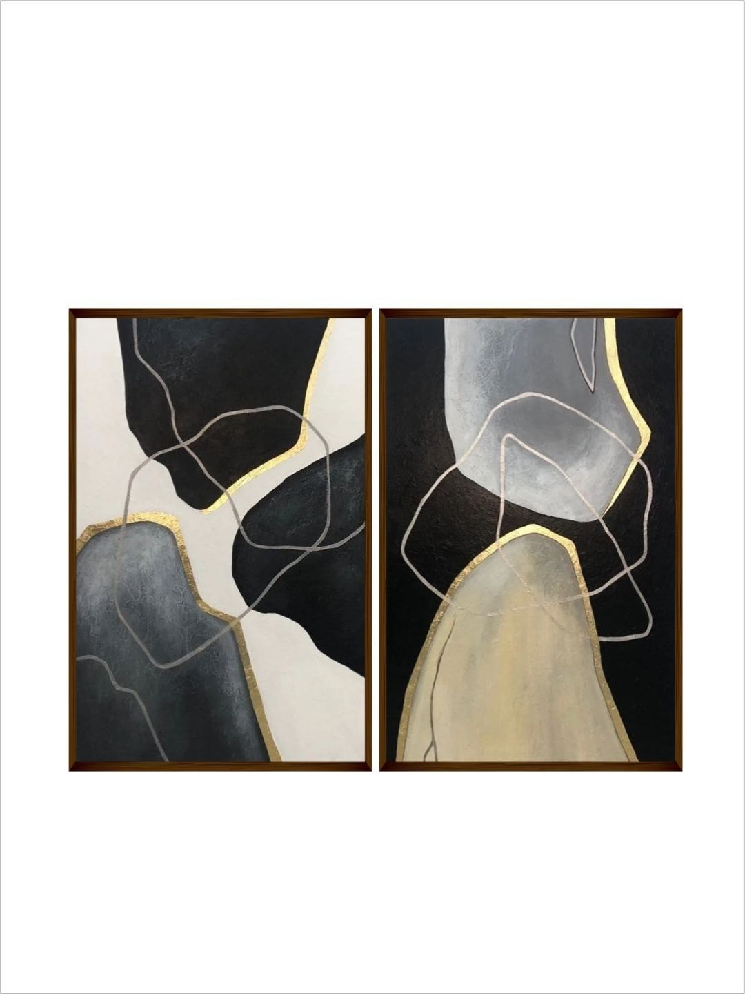 Fragmented Thoughts in Gold - Black and white art