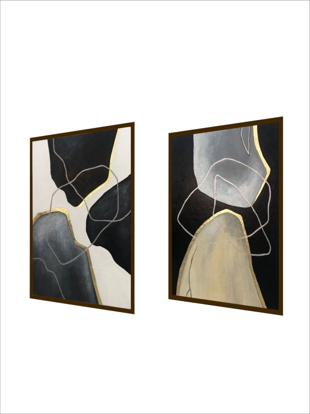 Fragmented Thoughts in Gold - Black and white art