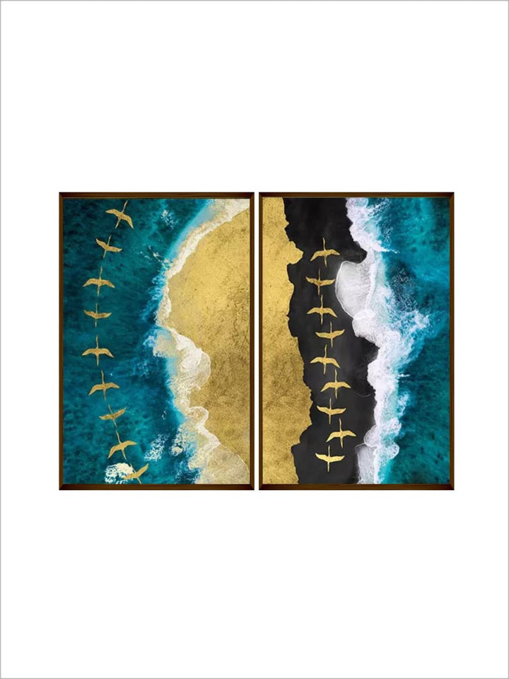 Golden Shoreline Birds’ Flight