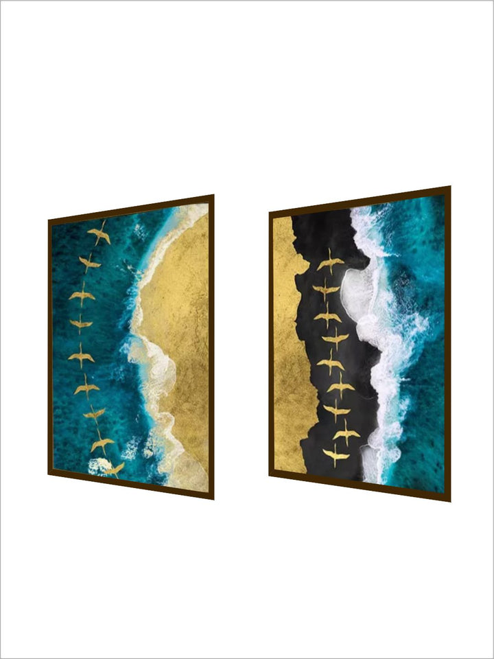 Golden Shoreline Birds’ Flight