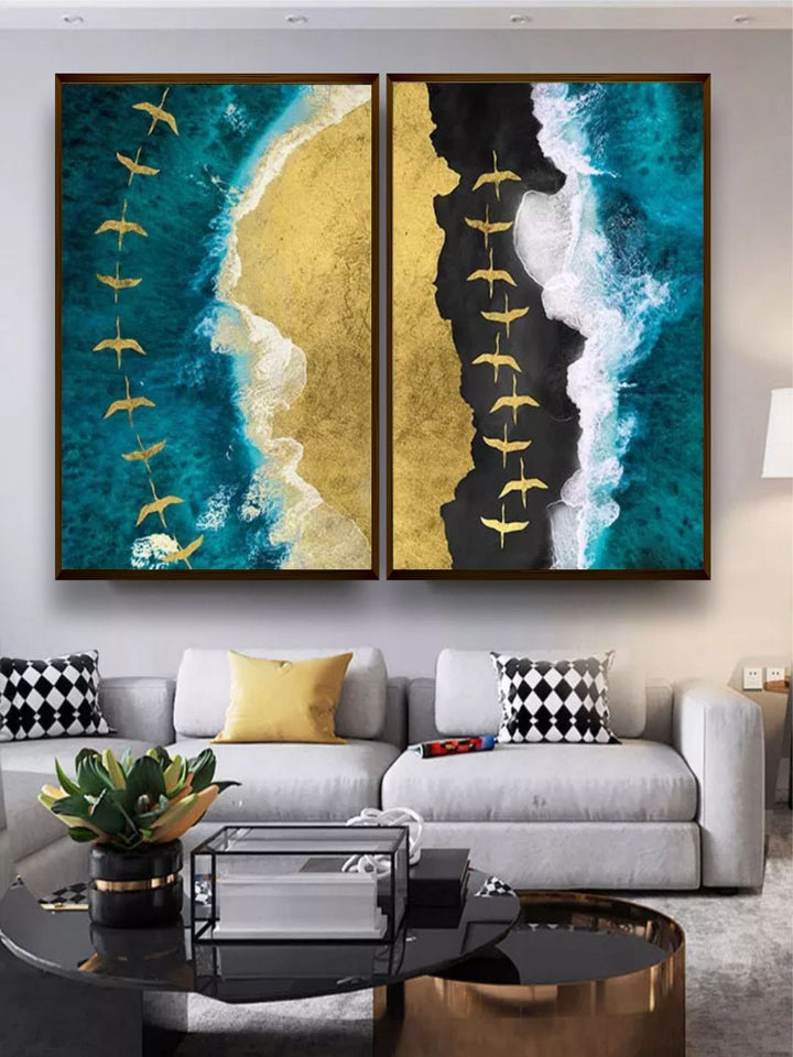 Golden Shoreline Birds’ Flight