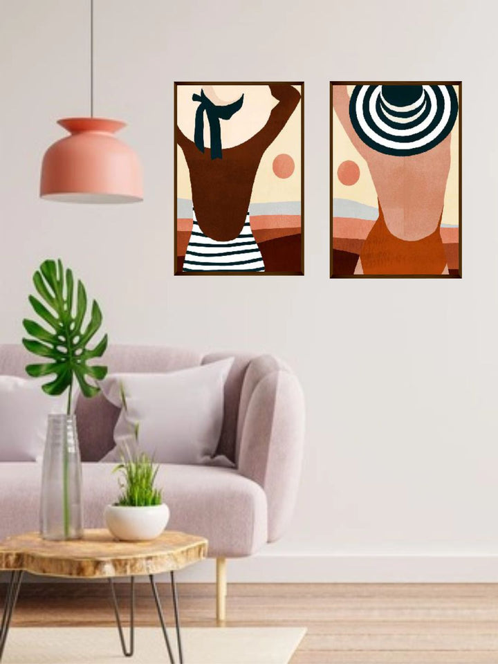 " Set Of 2 Multi-Coloured Abstract Canvas Wall Art''
