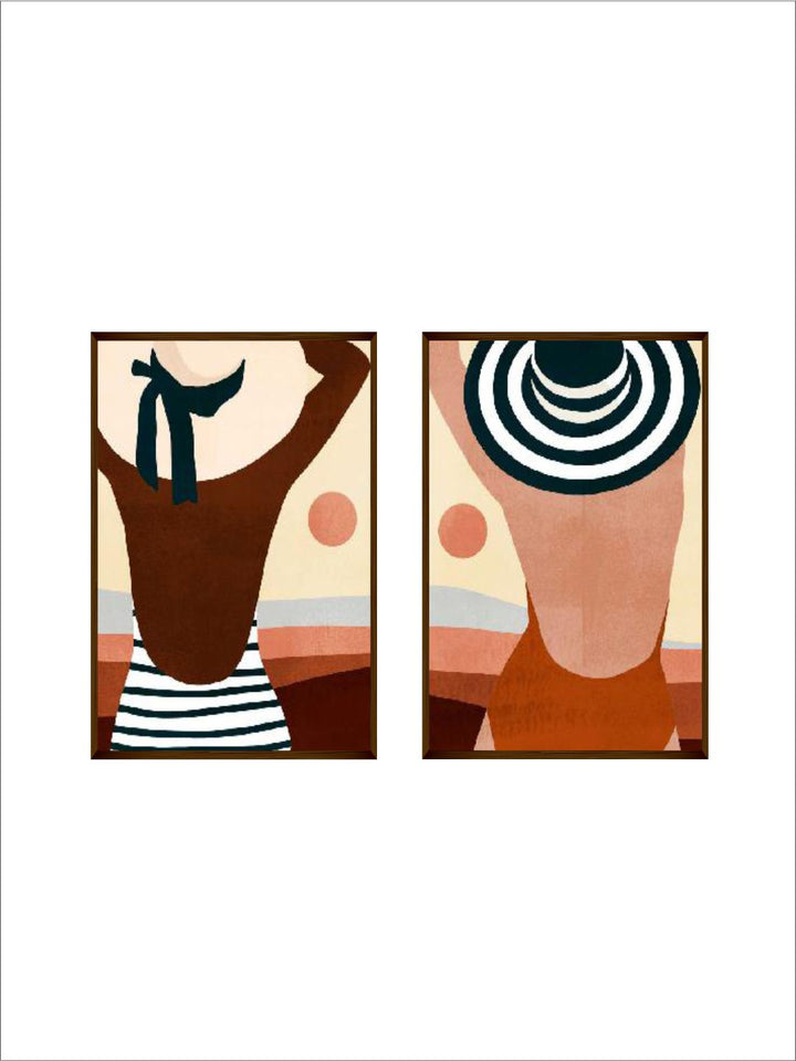 " Set Of 2 Multi-Coloured Abstract Canvas Wall Art''