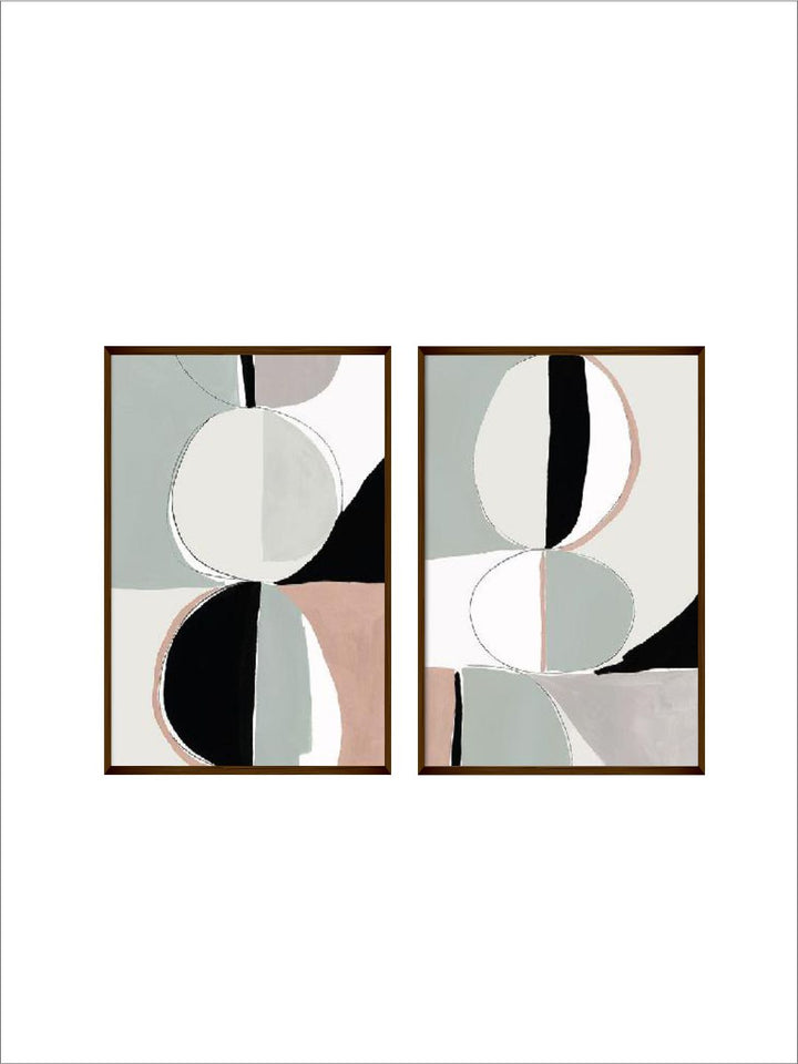 "Set Of 2 Grey & Black Abstract Framed Wall Painting''