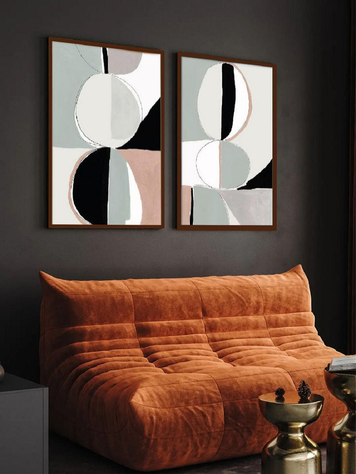 "Set Of 2 Grey & Black Abstract Framed Wall Painting''