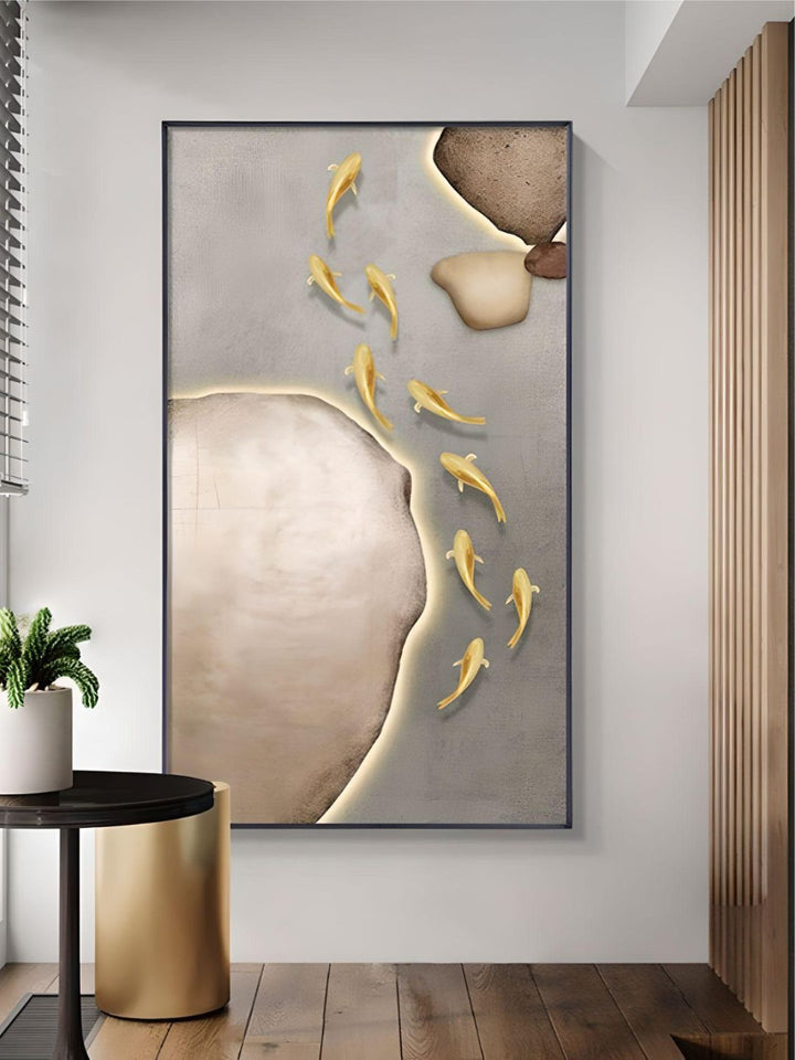Neutral Colors Golden Fish Wall Art Fine Art Canvas Prints Auspicious Abstract Pictures For Living Room Dining Room Modern Home Office