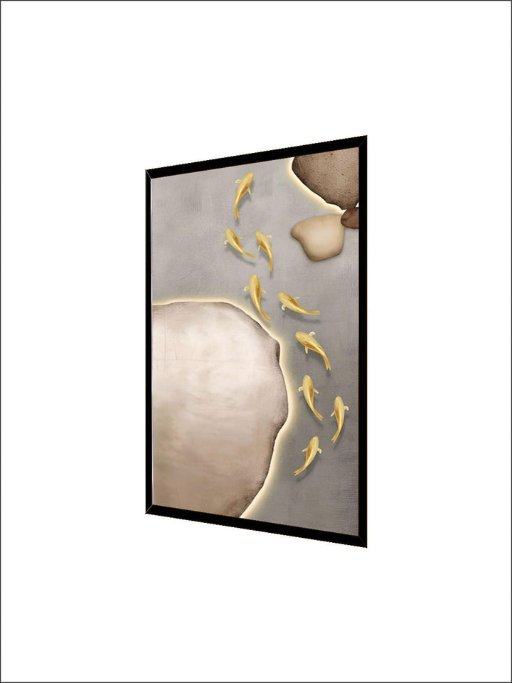 Neutral Colors Golden Fish Wall Art Fine Art Canvas Prints Auspicious Abstract Pictures For Living Room Dining Room Modern Home Office