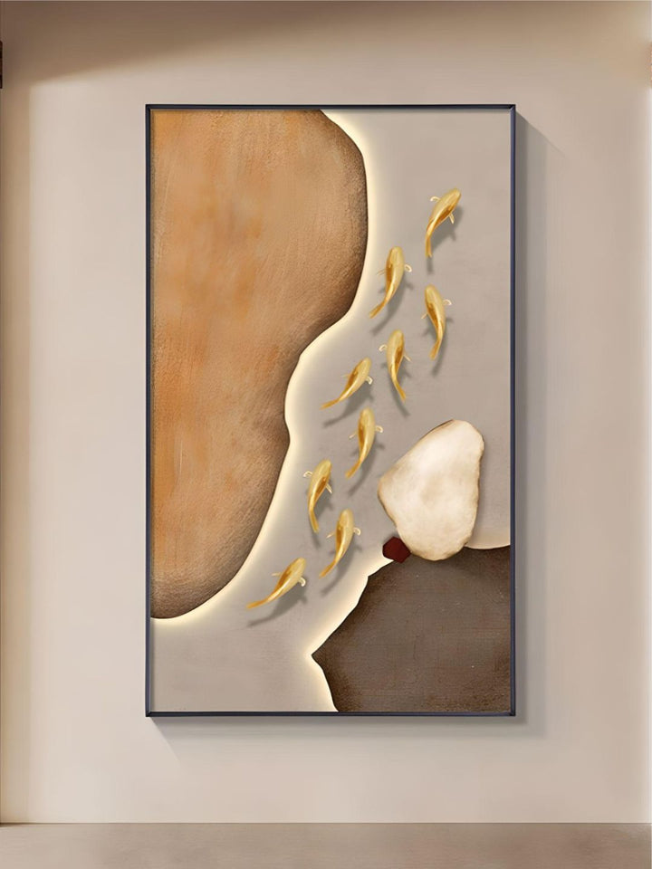 Neutral Colors Golden Fish Wall Art Fine Art Canvas Prints Auspicious Abstract Pictures For Living Room Dining Room Modern Home Office