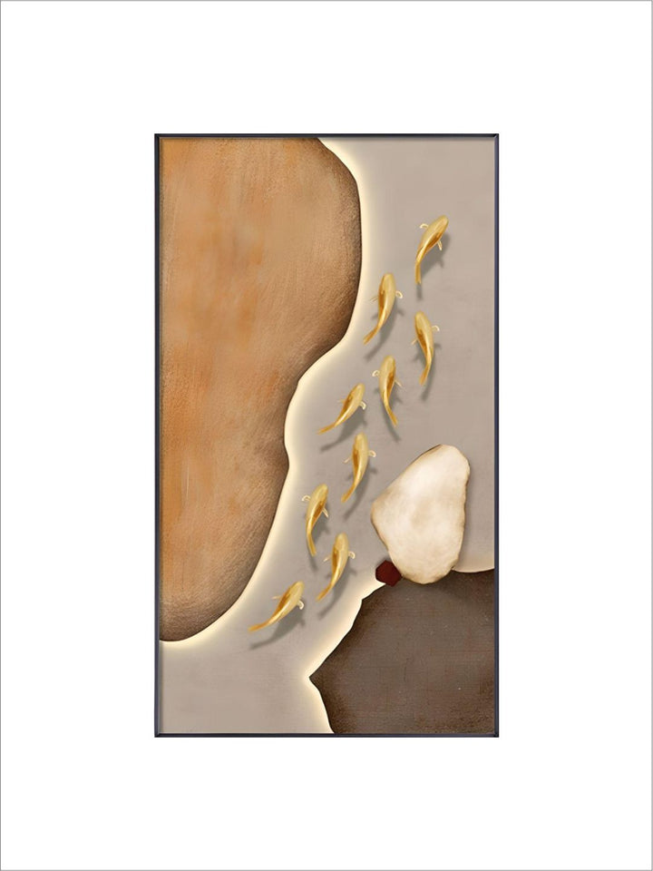 Neutral Colors Golden Fish Wall Art Fine Art Canvas Prints Auspicious Abstract Pictures For Living Room Dining Room Modern Home Office