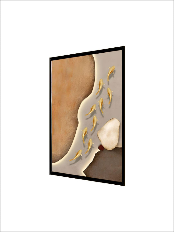 Neutral Colors Golden Fish Wall Art Fine Art Canvas Prints Auspicious Abstract Pictures For Living Room Dining Room Modern Home Office