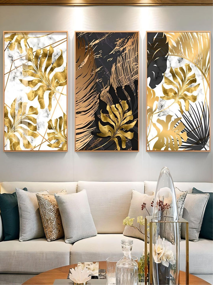 Nordic Tropical Gold Leaves Abstract Wall Art Posters Fine Art Canvas Prints For Modern Office Or Apartment Pictures For Living Room Decor