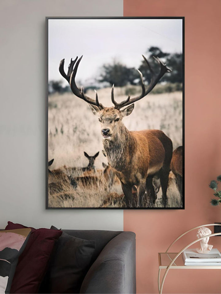 Wilderness Mountain Landscape Nordic Wall Art Wild Animals Forest Deer Rustic Wood Tree Rings Fine Art Canvas Prints Scandinavian Style Home Interior Decor