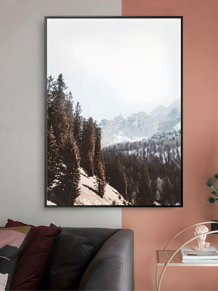 Wilderness Mountain Landscape Nordic Wall Art Wild Animals Forest Deer Rustic Wood Tree Rings Fine Art Canvas Prints Scandinavian Style Home Interior Decor
