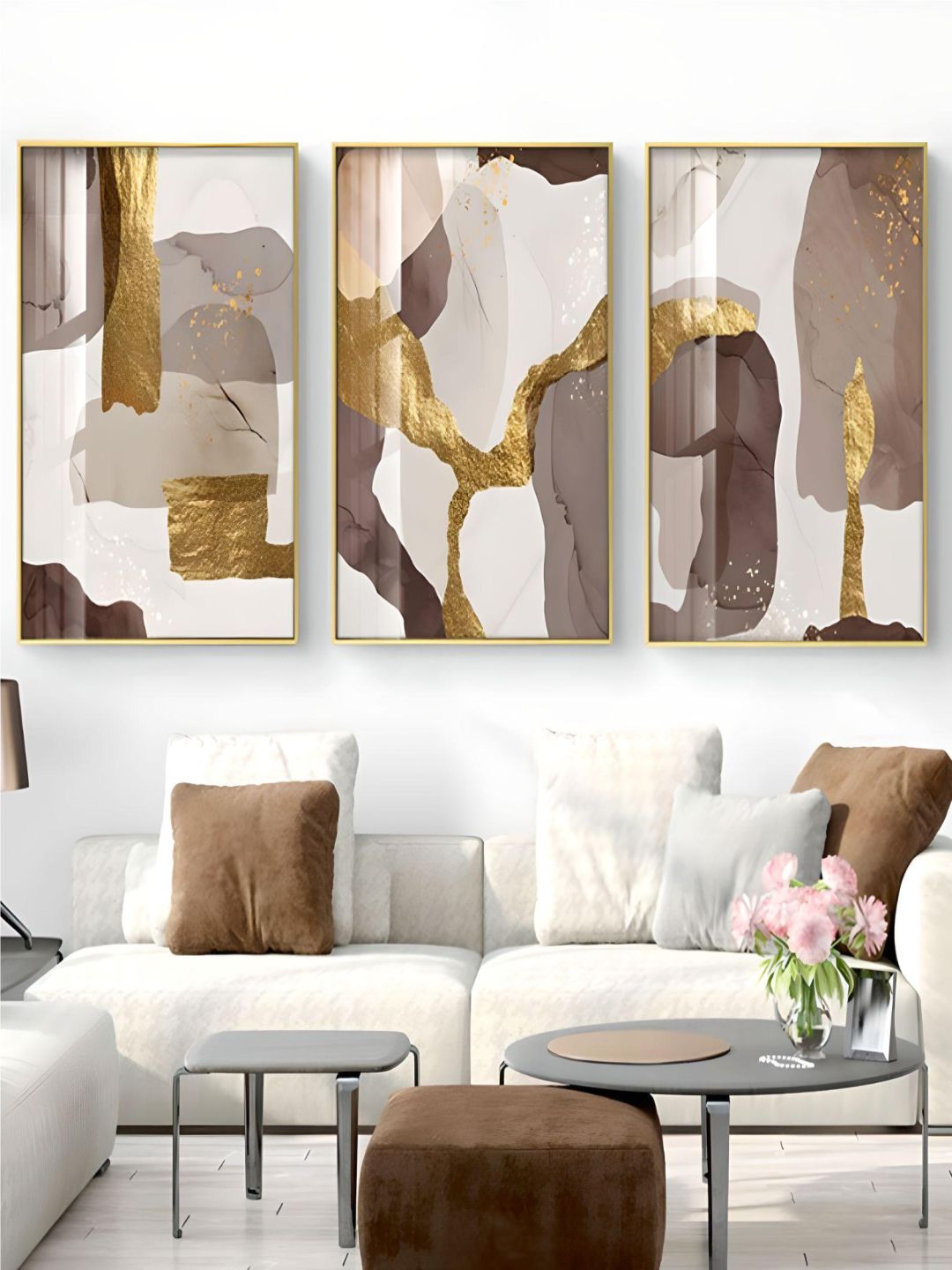 Abstract Elements Earthy Hues Wall Art Fine Art Canvas Prints Subtle Brown Beige Natural Golden Nordic Lifestyle Posters Luxury Loft Apartment Wall Art Decor