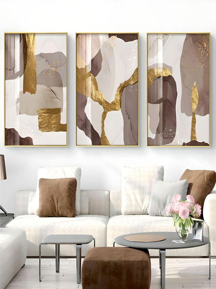 Abstract Elements Earthy Hues Wall Art Fine Art Canvas Prints Subtle Brown Beige Natural Golden Nordic Lifestyle Posters Luxury Loft Apartment Wall Art Decor